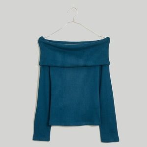 Madewell Off-Shoulder Long-Sleeve Top - Mineral Blue